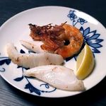 神楽坂 OSAKA きっちん - (ｺｰｽ)海老の鉄板焼き＆あおりいか塩焼き　2017.7.13