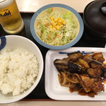 Matsuya - 豚肉と茄子の辛味噌炒め定食 590円  生小 150円