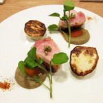 ラ・トラース - 4】五條のばあく豚ロースト 百済農園のかぶ 香りごぼうのピューレ 大和鶏のジュ(ランチコース4500円) 