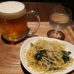 JapaneseBarKATSU - 誉国光とハートランド。ツマミはゴボウと春菊のパスタ