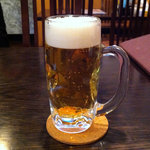 Isshin Hanten - 生ビール（３５０円）とお通し（キムチ）