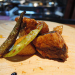 明道町中国菜 一星 - 千葉県産　鰹、さやエンドウ、オクラ、長芋　オイスターソース和え　