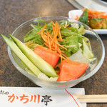 かち川亭 - ランチのサラダとキムチ