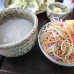 専心庵 - 蕎麦湯、蕎麦サラダ