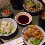 Nabeya Iemon - 1710_Nabeya Iemon-鍋や 伊右衛門-_本日のスペシャルランチメ＠66,000Rp 鮪漬け丼、冷やしたぬきそば、鶏から揚げ、ポテトサラダ、千枚漬け、アイスクリーム、お茶