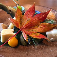 白金台こばやし - 北海道の紅葉の葉を乗せた八寸