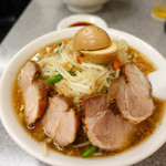 中華麺店 喜楽 - もやし麺 大盛り、味玉、チャーシュートッピング