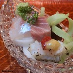 らん亭～ 美日庵 - 明石の鯛に淡路の鱧の焼霜､ミナミ鮪の中トロ