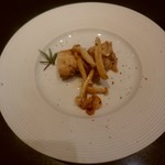 大淀河畔 みやちく - 前菜　鶏とキノコのソテー