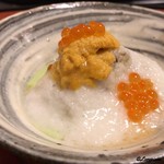 御料理 寺沢 - 焼茄子に茶豆のすり流し､山芋のすり流し､海胆､いくら