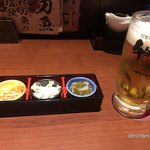 千年の宴 - お通し ¥411-  生ビール¥530- (2017.1017)