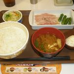 Sukiya - おしんこベーコンアスパラ朝食 350円