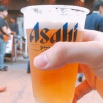 越後屋酒店 - 道行く人々を眺めながらアサヒスーパードライ生 350円