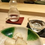 鮨処 有馬 - 八角の西京焼。八角を四角に食べやすくしてます。口に入れた瞬間西京味噌の香りと八角の旨みに包まれます。素晴らしい。