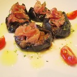 Fried eggplant topped with balsamic marinated Prosciutto