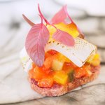 L'Octave Hayato KOBAYASHI - ランチコース 5598円 の長崎対馬 白イカ、木苺、野菜のトマト煮込み、ホオヅキ、アマランサス