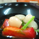 みやこ屋 - もずく酢　らっきょやトマトも入って美味しかったです　08/09