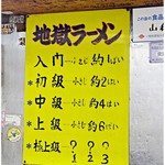 地獄ラーメン 田中屋 - 辛さ説明。辛いモノに自信があるなら迷わず極３でよいかと。