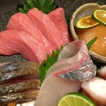 Banshuujizake Hino - 中トロ、鯖、シマアジ、鰆のゆえん漬け、タコ