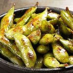 Grilled edamame with butter and soy sauce
