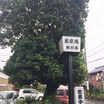 東京庵 - 樹齢350年の山桃の木です。
道路側はトラックに配慮されて剪定されています。