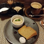 健菜樂食 Zen - 全粒粉シフォンケーキとポポのシャーベット コーヒー（デカフェ）豆乳ミルク　キビ砂糖