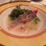 現代仏蘭西料理 朔詩舎 - 本日の魚料理。「真鯛の蒸し焼きを蟹と蕪のナージュ仕立てに」