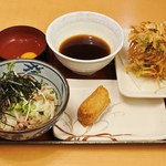 Kompiraseimen - 肉もりささめ並＆水菜と小海老のかきあげ＆福徳いなり