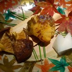紀風 - ノドグロの炭火焼き，焼き椎茸，柚子大根