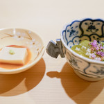 鮨 あらい - 胡麻豆腐とトロ茄子干しエビ