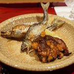 銀座 しのはら - 琵琶湖子持鮎塩と生姜醤油、すっぽん
