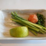 平家茶屋 - ふく刺し薬味 2017.9
