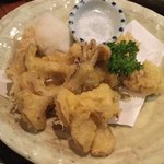 Oyaji - 「タラ白子と舞茸の天ぷら」　軽く揚がっています。