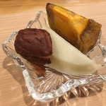 うを徳 - フルーツ(ラフランス・和歌山県産黒甘柿・茨城県友部産栗)