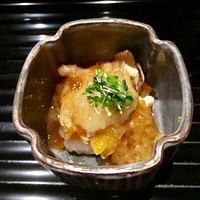 弧玖 - 鱧と汲み上げ湯葉と生源寺茸と柿の林檎酢ジュレがけ