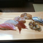 Norimaki Komachi - 金目鯛、ひらめ、赤ひも、漬けほたて、煮あさり、いわし