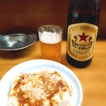 のんき - ◉瓶ビール（中）サッポロラガー（赤星）税込み550円 ◉冷奴　税込み300円