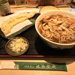 味奈登庵 - 肉南蛮そば大盛り＋穴子天ぷら＋玉子♡