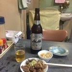 米田食堂 - 2017年10月。瓶ビールは600円（大瓶）。