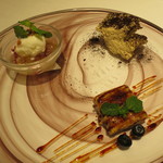 リストランテ サクラ - バナナのクレマカタラーナ、ぶどうのジュレ、和栗のティラミス