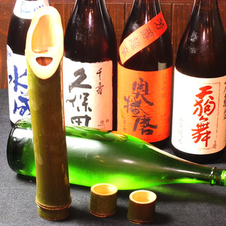 A wide selection of drinks including local sake and premium shochu