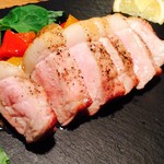 Stone oven grilled Kobe Sanda pork with black salt