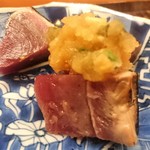 竹屋町 三多 - 高知産鰹のたたき　たっぷりの薬味ダレで・・・