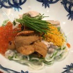 はらまさ - 素麺(雲丹、キャビア、イクラを添えて)