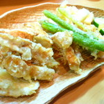 焼酎と手しごと料理の店　まさや - ◆松茸とあおりいかとアスパラの天ぷら盛り合わせ