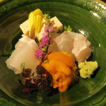 まる富 - 29年10月　鯛、平目　雲丹、湯葉寄せ