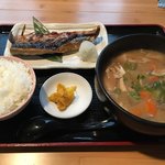 武屋食堂 - 相方の「豚汁と焼き鯖定食」！！