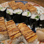 竹波 - 穴子の箱寿司とネギトロ風細巻き
