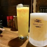 豚小家 - あらごしみかん酒 ソーダ割り 600円 生ビール 480円