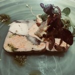 nomad - 日本酒でマリネしたあん肝と石鯛のテリーヌ  赤貝と焼きナスのサラダ添え